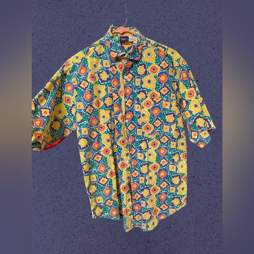 90s funky pattern “Pro Spirit” button down shirt.